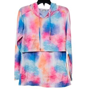 GINKANA Rainbow Tie Dye Hoodie Long Sleeve Lightweight Pullover Top Size M